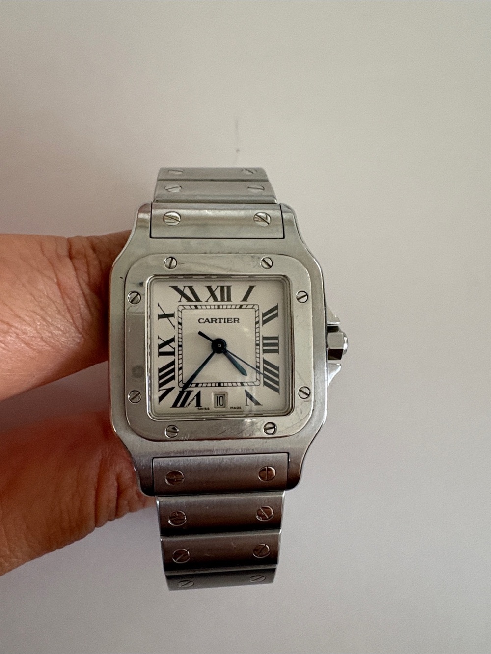 Cartier Silver Steel Santos 34mm with Blue Hands Saphire